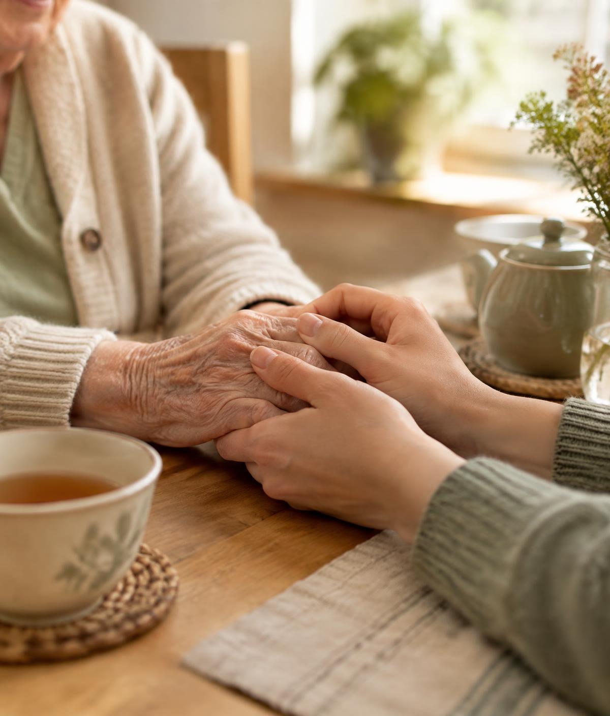 Caregiver holding a client's hands